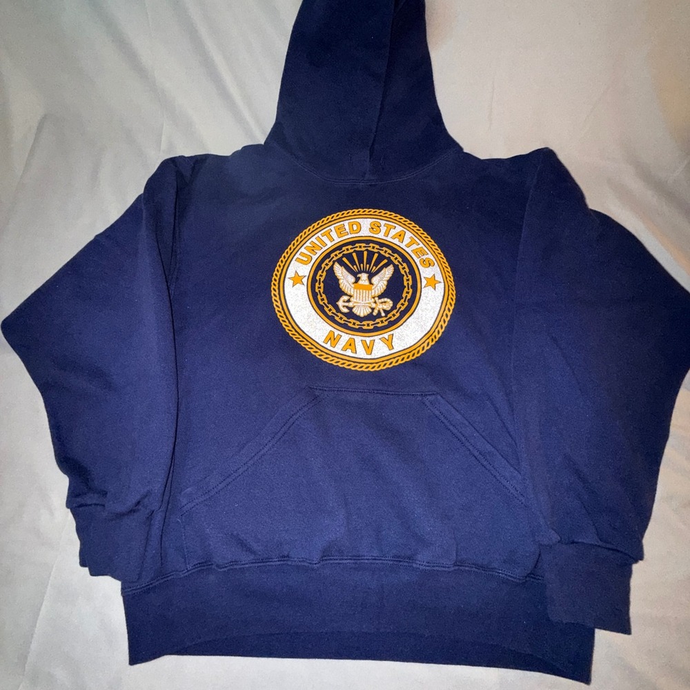 Soffe US Navy Hoodie Men M Blue Good Reflective Graphic Pullover USA Made
